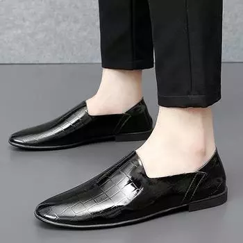 Leather Loafers Casual Driving Shoes Man outdoor fashion Lightweight Slip on Fashion Flats Breathable men Moccasins 6.5 чёрный