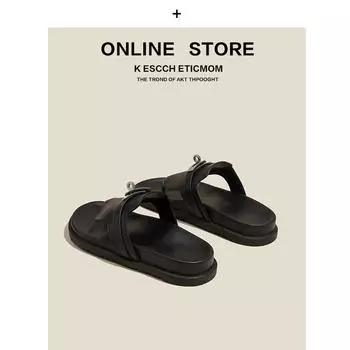 Leather lock thick bottom casual toe flip-flops women s outer wear 2025 summer new versatile flat bottom cool slippers women 35