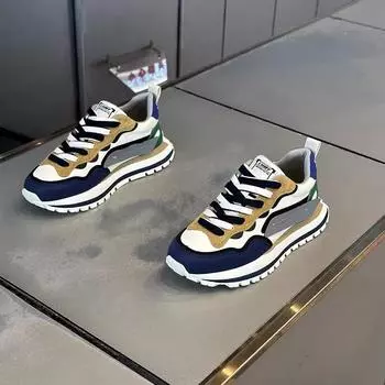 Leather low-top lace-up platform shoes Korean version men s fashion color matching casual shoes autumn and winter low-top lace-up shoes 39