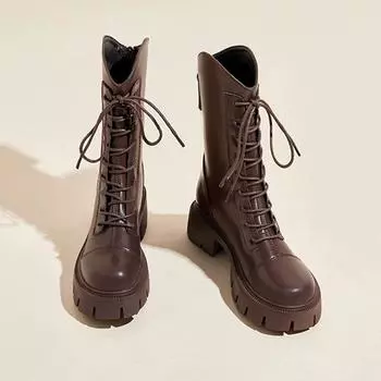 Leather Maillard Martin boots women s 2024 autumn and winter new Korean version platform short boots British style v mouth thin boots 36 коричневый