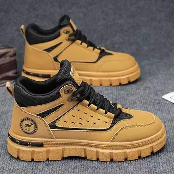 Leather Martin boots men s autumn and winter high-top tooling boots men s short boots medium-top rhubarb boots men s shoes 2024 new 39