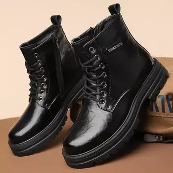 Leather Martin boots men s shoes 2024 new autumn and winter velvet high-top British style fashion trend versatile cotton boots 38