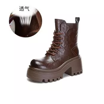 Leather Martin boots women s 2025 autumn and winter new high-heeled retro short boots women s casual versatile boots women s fashion women s boots 35