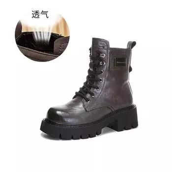 Leather Martin boots women s 2025 autumn and winter new Maillard thick heel round head short boots women s retro casual fashion women s boots 35