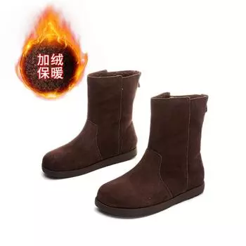 Leather Martin boots women s 2025 winter new casual versatile stacking boots retro flat short boots velvet women s boots 35