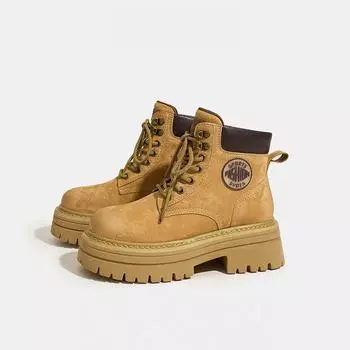 Leather Martin boots women s summer 2025 new thick-soled rhubarb boots spring and autumn outdoor small inner height increase short boots 35