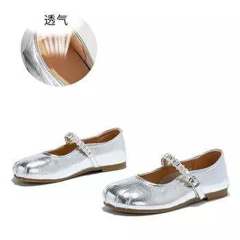Leather Mary Jane shoes women s 2025 autumn flat one-word buckle fashion single shoes are not tired of casual silver women s shoes 35