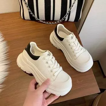 Leather McQueen little white shoes children s 2025 spring new thick-soled heightening women s shoes casual board shoes lightweight dad shoes 35