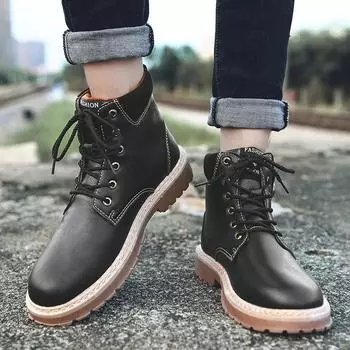 leather men boots man shoes with fur male winter boots warm snow boots waterproof work edf56 39 чёрный