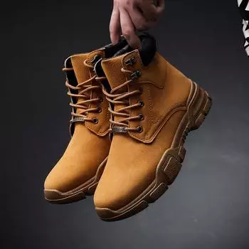 leather Men boots Winter ankle boots fashion shoes Lace Up Shoes For men high quality Vintage Mens shoes winter boots 39 чёрный