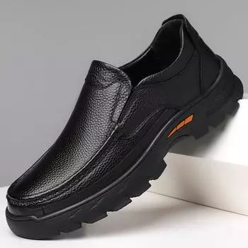 Leather Men Casual Shoes 2024 New Brand Men Comfortable Loafers Breathable Slip on Men Driving Shoes New Breathable Male Flats 38 чёрный