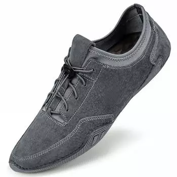 Leather Men Casual Shoes Males Boat Shoes Fashion Sneakers Breathable Mens Loafers Shoes Luxury Elegantes Lace-Up Walking Dress 38 серый