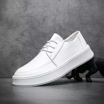 Leather men s casual shoes spring and summer cowhide soft-soled white shoes with men s shoes breathable and simple shoe manufacturers 38 белый