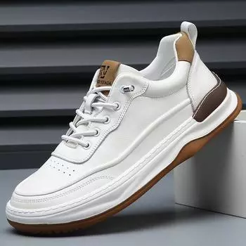 Leather men s shoes new spring versatile trend crooked head white shoes men s thick-soled breathable leather shoes men s casual board shoes 38 чёрный