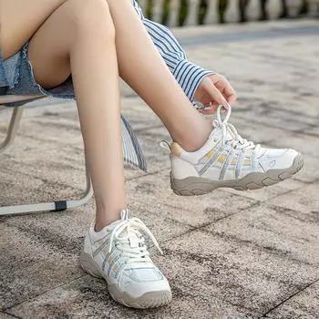 Leather mesh breathable women s summer thick bottom fashionable retro casual sports lightweight dad 35 бежевый