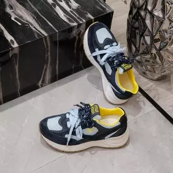 Leather mesh dad shoes women s summer new thick-soled lace-up round head comfortable versatile casual sports shoes tide 35 синий