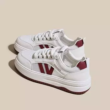 Leather mesh white shoes women s thick-soled heightening women s shoes 2025 spring and summer new versatile breathable casual board shoes 35