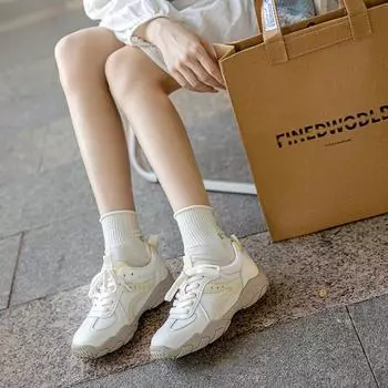 Leather mesh women s summer new thick-soled thin breathable inner height-increasing casual little white shoes 35 бежевый