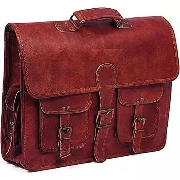 Leather Messenger Laptop Satchel Shoulder Briefcase Bag Dark Brown Bag Men s 18 x 14 x 6 in