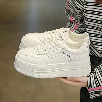 Leather muffin thick-soled little white shoes women s 2025 spring new versatile height-increasing shoes children s casual sports board shoes 35