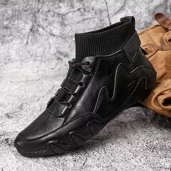 Leather new Martin boots fashion casual high-top men s shoes winter warm non-slip soft-soled men s British leather boots 38