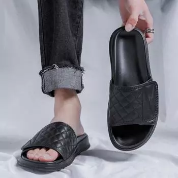 Leather one-pedal slippers summer breathable beach shoes popular niche sandals trendy shoes men 4772-R 38 белый