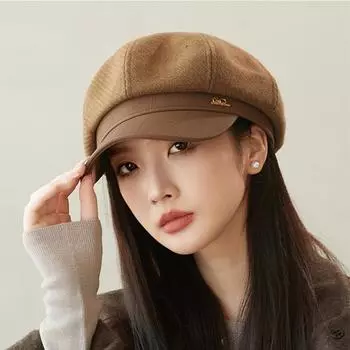 Кожаная лоскутная шляпа с восьмиугольными полями Женская берет Британская винтажная шляпа газетчика хаки