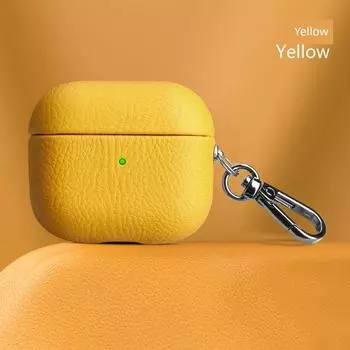Leather Pattern Simple and High-End Business Anti-Fingerprint Earphone Sleeves All-Inclusive Top Layer Leather Quality Apple Bluetooth Earbuds Case Airpods 4 Yellow