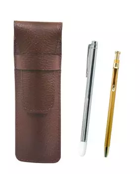 leather pencil case with a metal pointer and a slim pen set in gold Chocolate-colored 60-ballpoint (SASTYO-701S-SV60KBP)