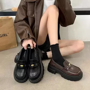 Leather platform loafer single shoes women s 2025 spring new one-pedal fashionable versatile British style jk small leather shoes 35