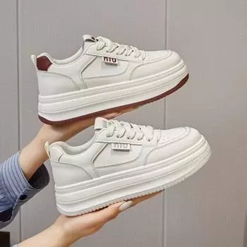 Leather platform white shoes children s models 2025 spring and summer new small height increase women s shoes casual sports board shoes 35