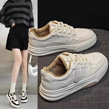 Leather platform white shoes women s spring 2025 new student versatile flat-soled women s shoes sports and leisure board shoes 35