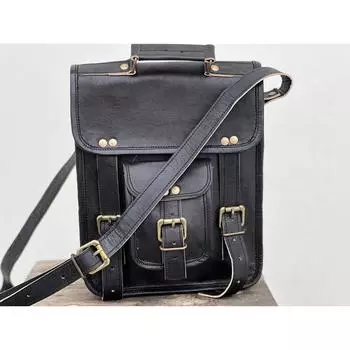 Leather Practical Messenger Shoulder Men Satchel Laptop School Briefcase Bag 11 x 9 x 3 in