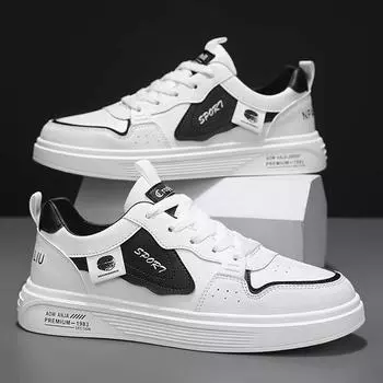 Leather Punching Breathable Youth White Shoes Daily Leisure Work Low-Top Lace-Up Board Shoes Men S Shoes 39