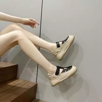 Leather retro baotou pig cage shoes purple sandals women s summer wear new fashionable thick-soled breathable hollow hole shoes 35 чёрный