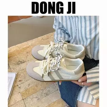 Leather retro German training shoes women s 2025 spring and autumn flat-bottomed casual board shoes sports shoes versatile Forrest Gump shoes little w 35 жёлтый