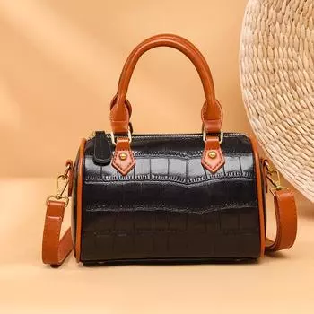 Кожаная Ретро Портативная Женская Сумка Коровья Кожа Сумка Бостон Портативная Сумка Мессенджер Мягкая Кожа Контрастная Сумка Через Плечо
