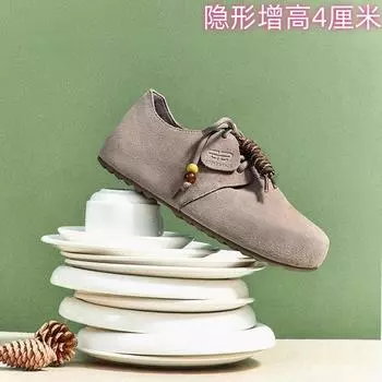 Leather retro strap inner height increase single shoes women s autumn casual skirt ugly cute 35