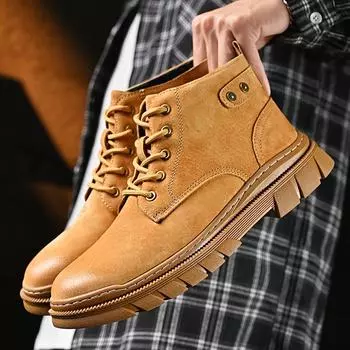 Leather retro trend high-top Martin boots fashion British style men s outdoor platform shoes solid color wear-resistant tooling boots 38