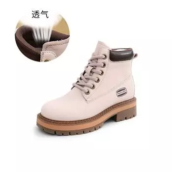 Leather rhubarb boots 2025 autumn and winter new Martin boots women s casual thin boots women s lace-up women s boots thick heel short boots 35