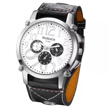 Leather Rock Punk Stylish Analog Quartz Leather Strap Small Second Decoration Waterproof Accessories Birthday Christmas Day Present Men s Watch Men s