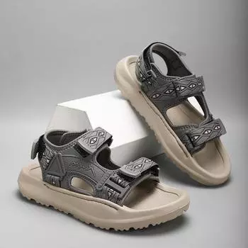 Кожаные сандалии в римском стиле, мужская повседневная обувь для отдыха на природе, амортизирующая пляжная обувь с открытым носком, верхняя одежда 38 хаки
