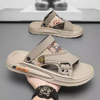 Leather sandals for men s dual-purpose 2025 ethnic style driving casual soft-soled outer wear men s slippers summer non-slip sandals men 38 чёрный