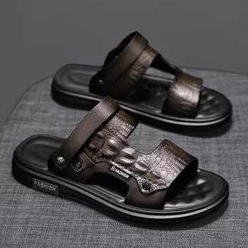 Leather sandals men s summer outer wear driver driving dual-purpose sandals outdoor dad sports non-slip soft-soled beach slippers 39 коричневый