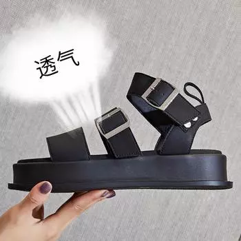 Leather sandals women s outer wear 2025 summer new women s platform sports sandals casual versatile fashion women s shoes trend 35