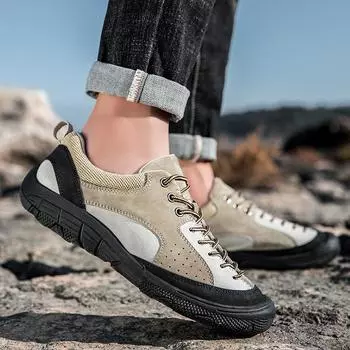 Leather Shoes Casual Sneakers Men Shoes Driving Comfortable Split Leather Shoes Men Tooling Shoes Climbing Shoes 35 синий