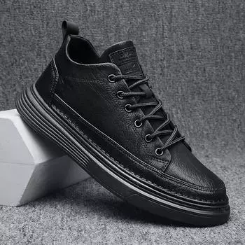 Leather shoes casual soft-soled black men s shoes autumn business British sports board shoes work non-slip labor insurance tide shoes 39 коричневый