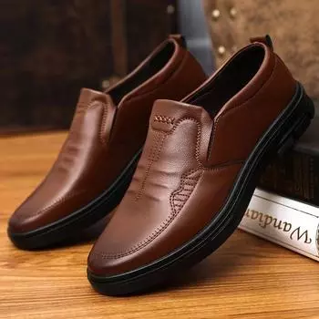 Leather Shoes for Men Soft Sole Business Men Casual Shoes Comfortable Non-slip Loafers Luxury High Quality Men Work Office Shoes 38 чёрный
