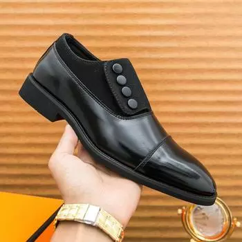 Leather shoes four seasons pointed toe men s British leather shoes men s splicing formal business one-foot casual black leather shoes 38