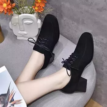 Кожаные туфли на высоком каблуке Одиночные туфли 34 чёрный